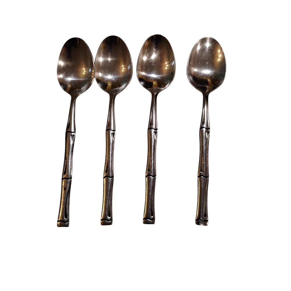 Vtg Rogers Stainless Steel Flatware 4 Piece Silverware Korea Bamboo Tablespoons